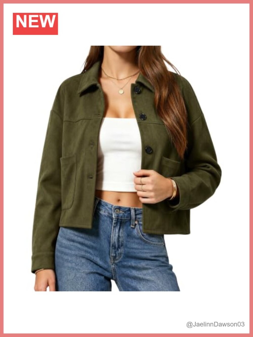 Faux Suede Crop Jacket Collared Button Front Lightweight Casual
